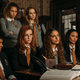 Seance's boarding-school students, dressed in their uniforms, sit in the headmaster's office awaiting punishment for fighting.